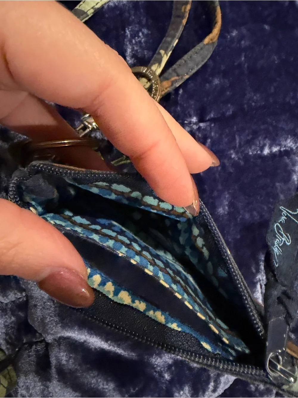 Vera Bradley Floral ID Lanyard Wallet in Navy, Brown & Light Blue